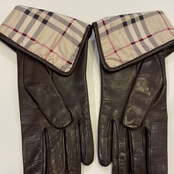 BURBERRY LONDON  Brown Leather Gloves size 7 1/2 - Picture 4 of 16